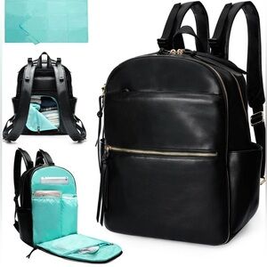 MOMINSIDE Leather Diaper Bag Backpack Leather Baby Bag